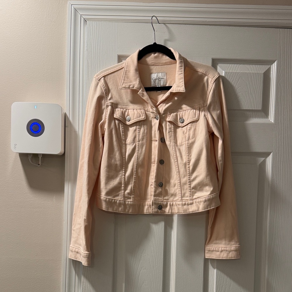 Women's Light Pink Denim Jacket - Casual Button-Up Coat